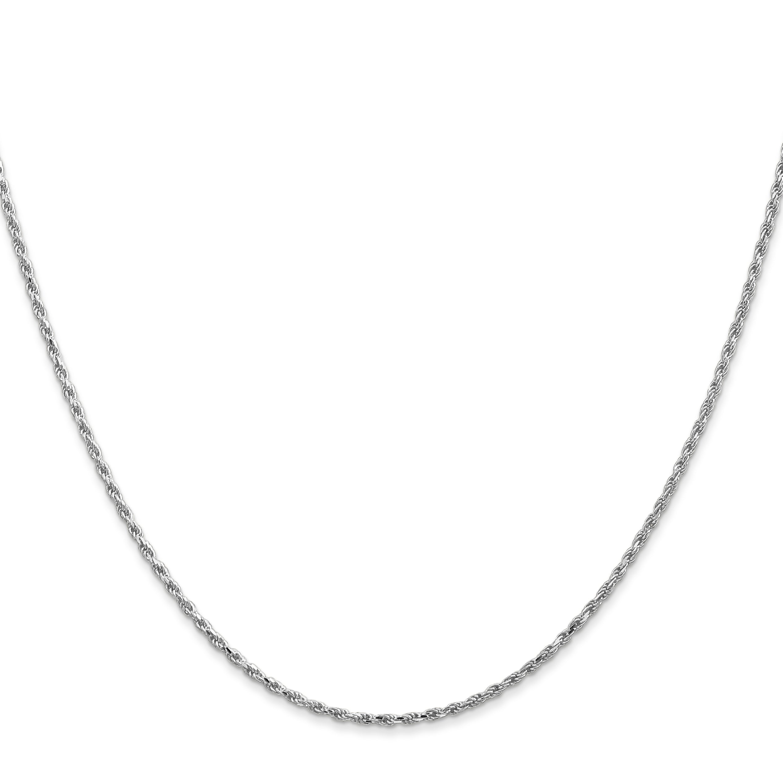 20 Inch 10K White Gold 1.3mm D/C Machine Made Rope Chain