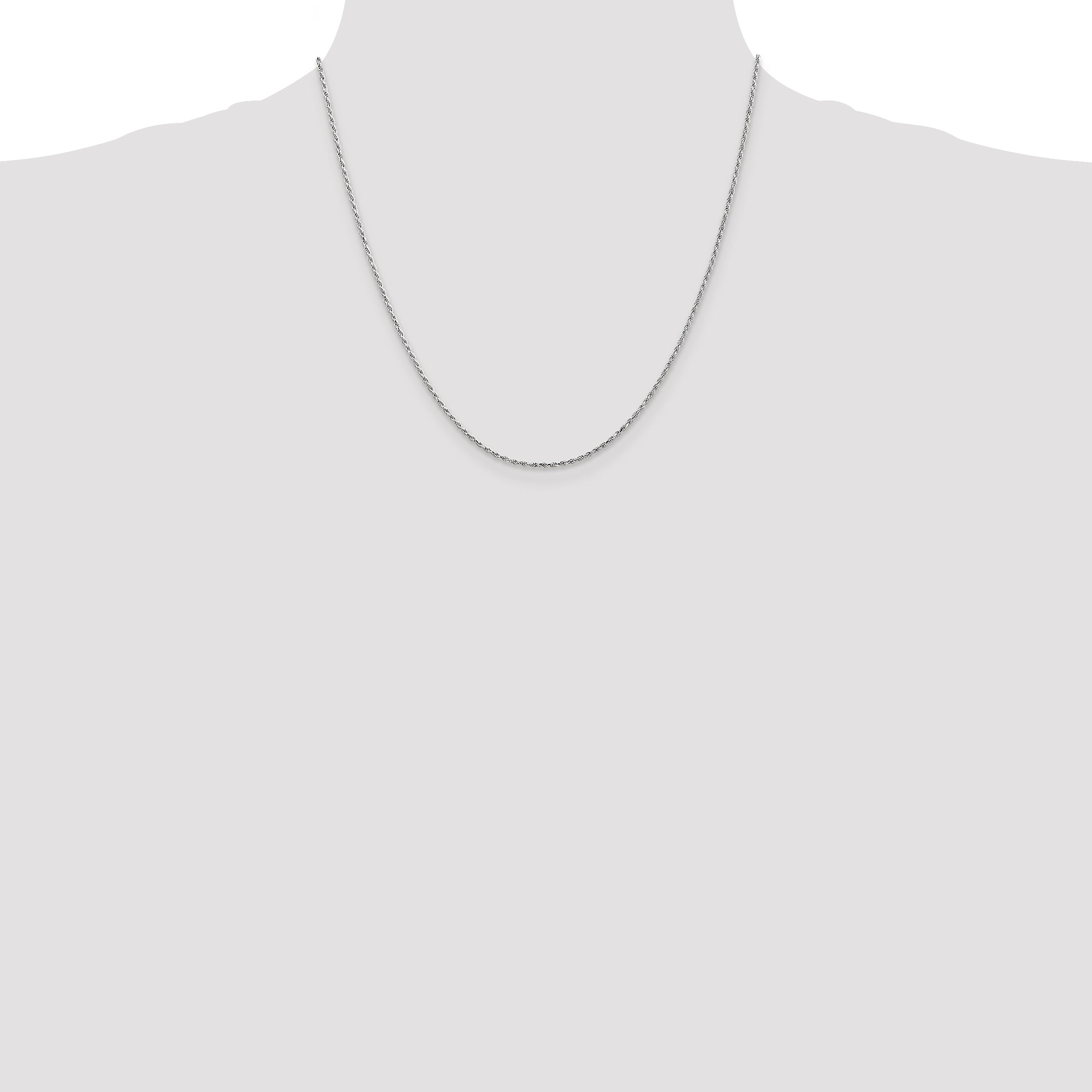 20 Inch 10K White Gold 1.3mm D/C Machine Made Rope Chain