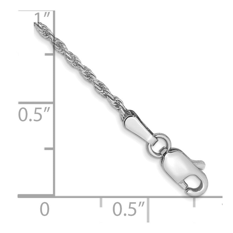 10K White Gold 1.3mm D/C Machine Made Rope Chain Anklet