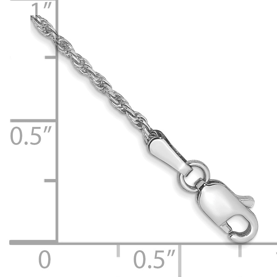 9 Inch 10K White Gold 1.3mm D/C Machine Made Rope Chain Anklet