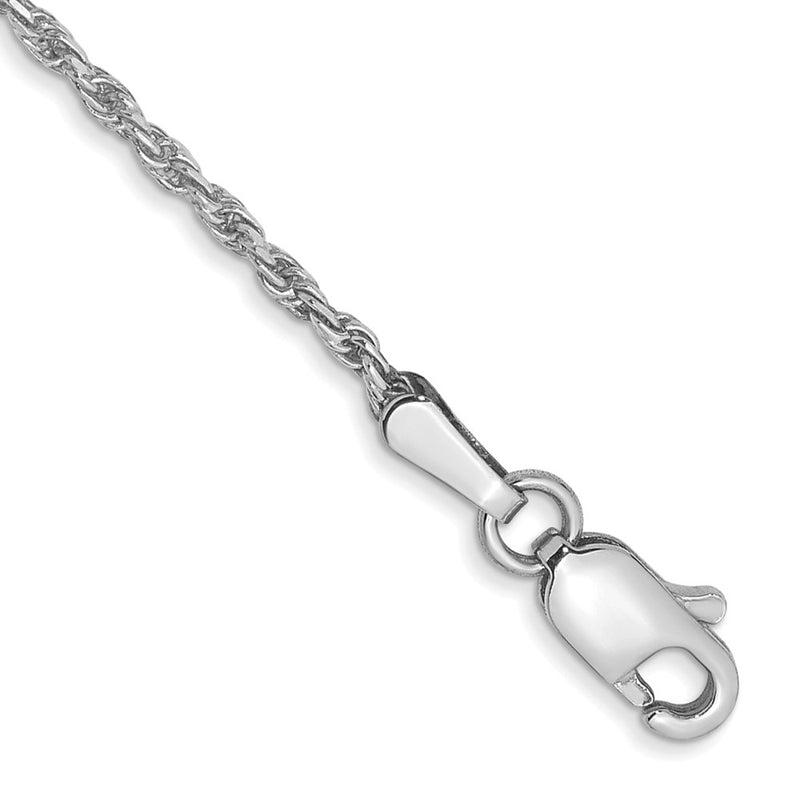 10K White Gold 1.3mm D/C Machine Made Rope Chain Anklet