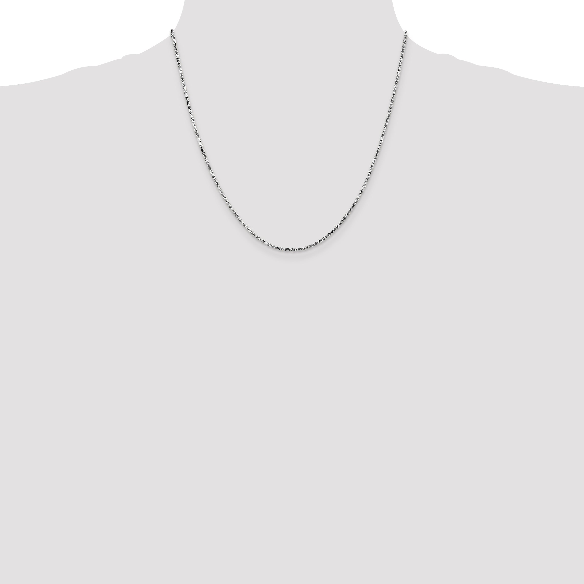 20 Inch 10K White Gold 1.6mm Diamond Cut Machine Made Rope Chain