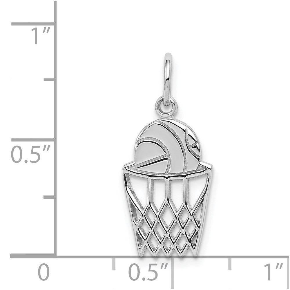 10K White Gold Basketball And Net Charm
