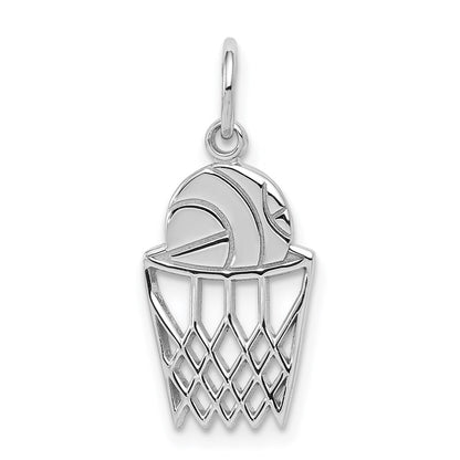 10K White Gold Basketball And Net Charm