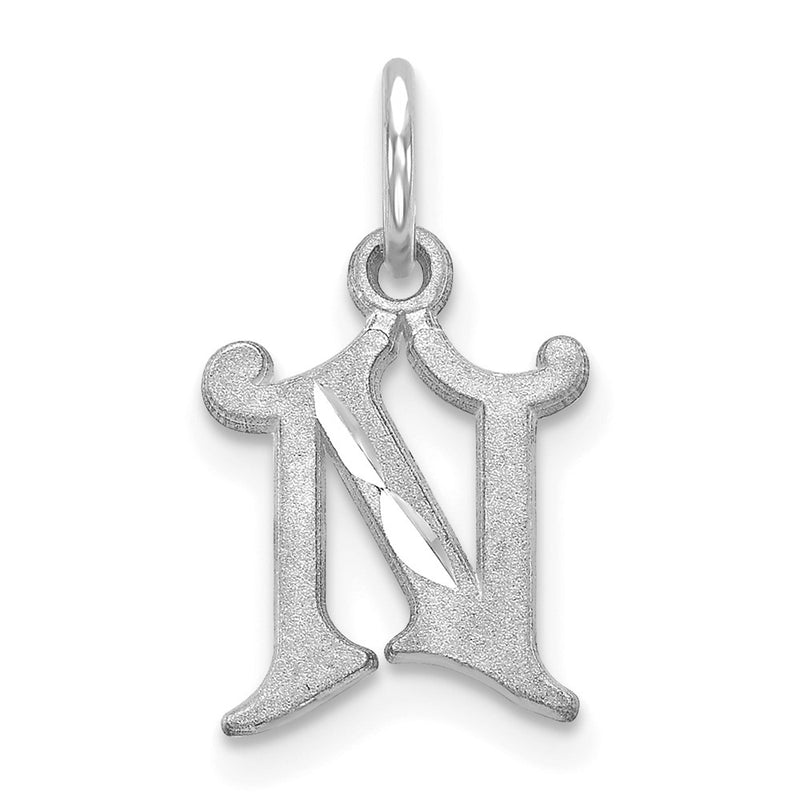 10K White Gold 10Kw Diamond-Cut Initial N Charm