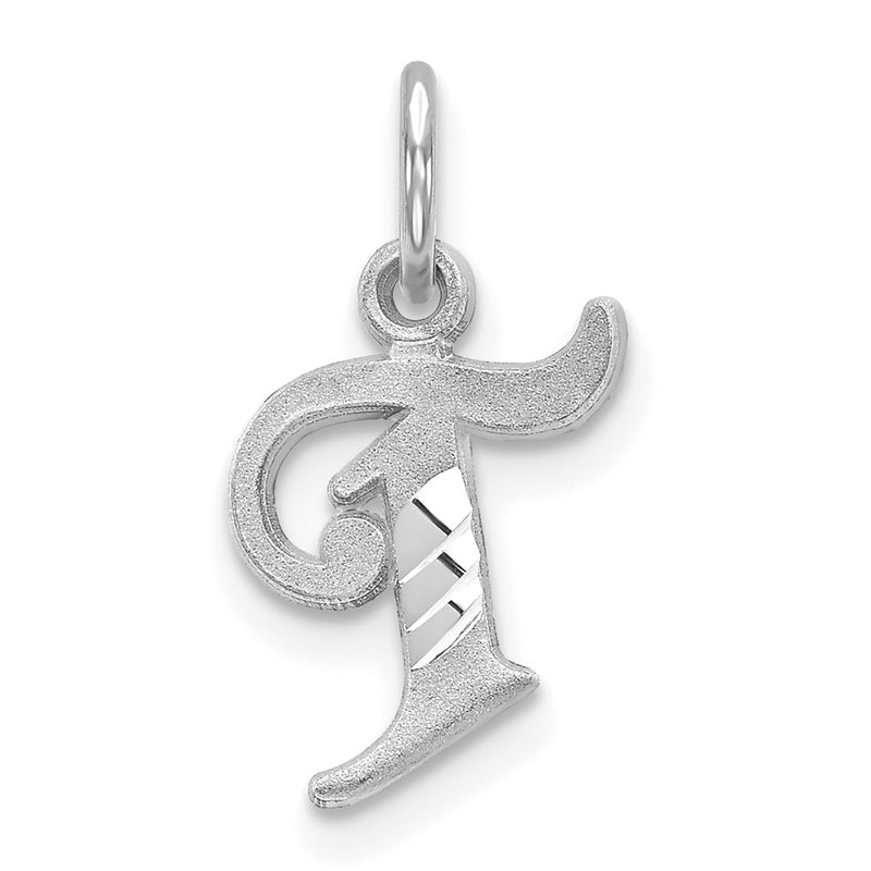 10K White Gold 10Kw Diamond-Cut Initial T Charm