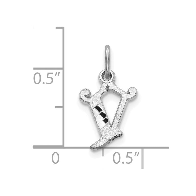 10K White Gold 10Kw Diamond-Cut Initial V Charm