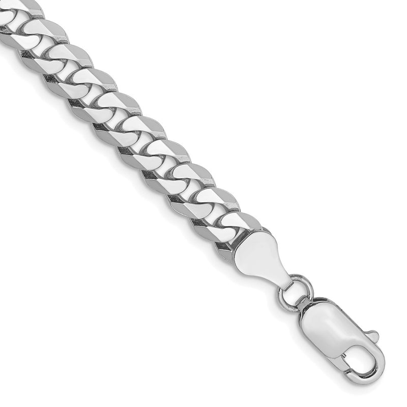 8 Inch 10K White Gold Wg 6.25mm Flat Beveled Curb Chain Bracelet