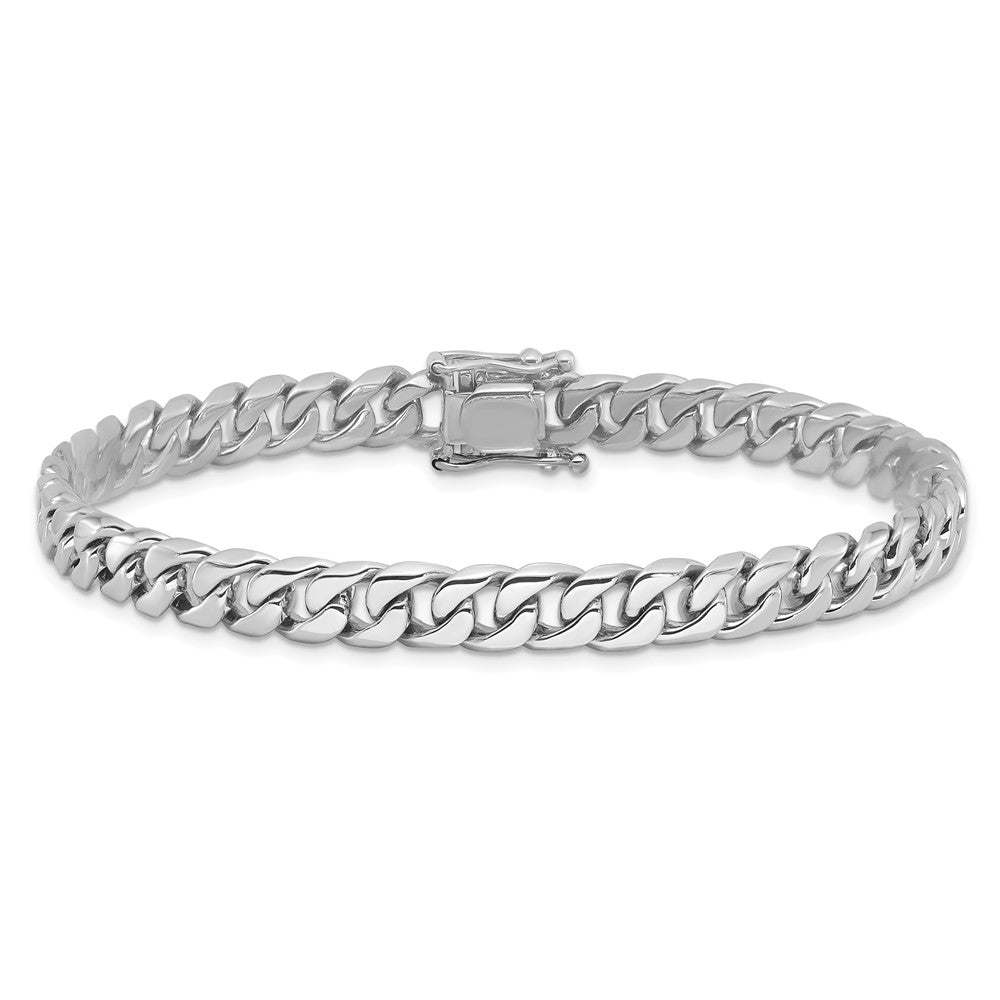 10K White Gold Wg 6.8mm Hand-Polished Flat Beveled Curb Link Chain Bracelet