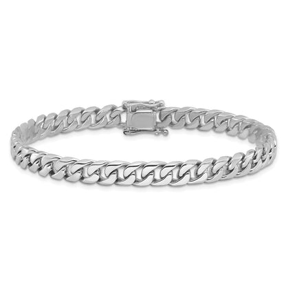 10K White Gold Wg 6.8mm Hand-Polished Flat Beveled Curb Link Chain Bracelet