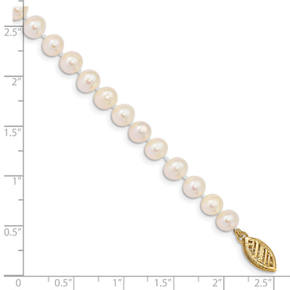 10K Yellow Gold 5-6mm White Near-Round Freshwater Cultured Pearl 7.5 Inch Bracelet