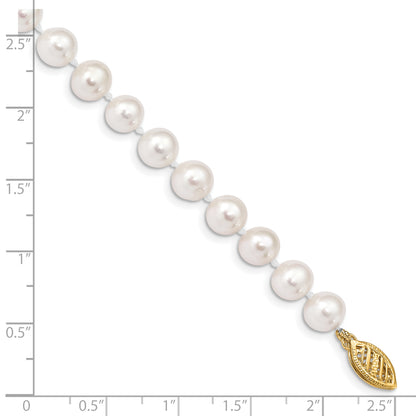 10K Yellow Gold 6-7mm White Near-Round Freshwater Cultured Pearl 7.5 Inch Bracelet