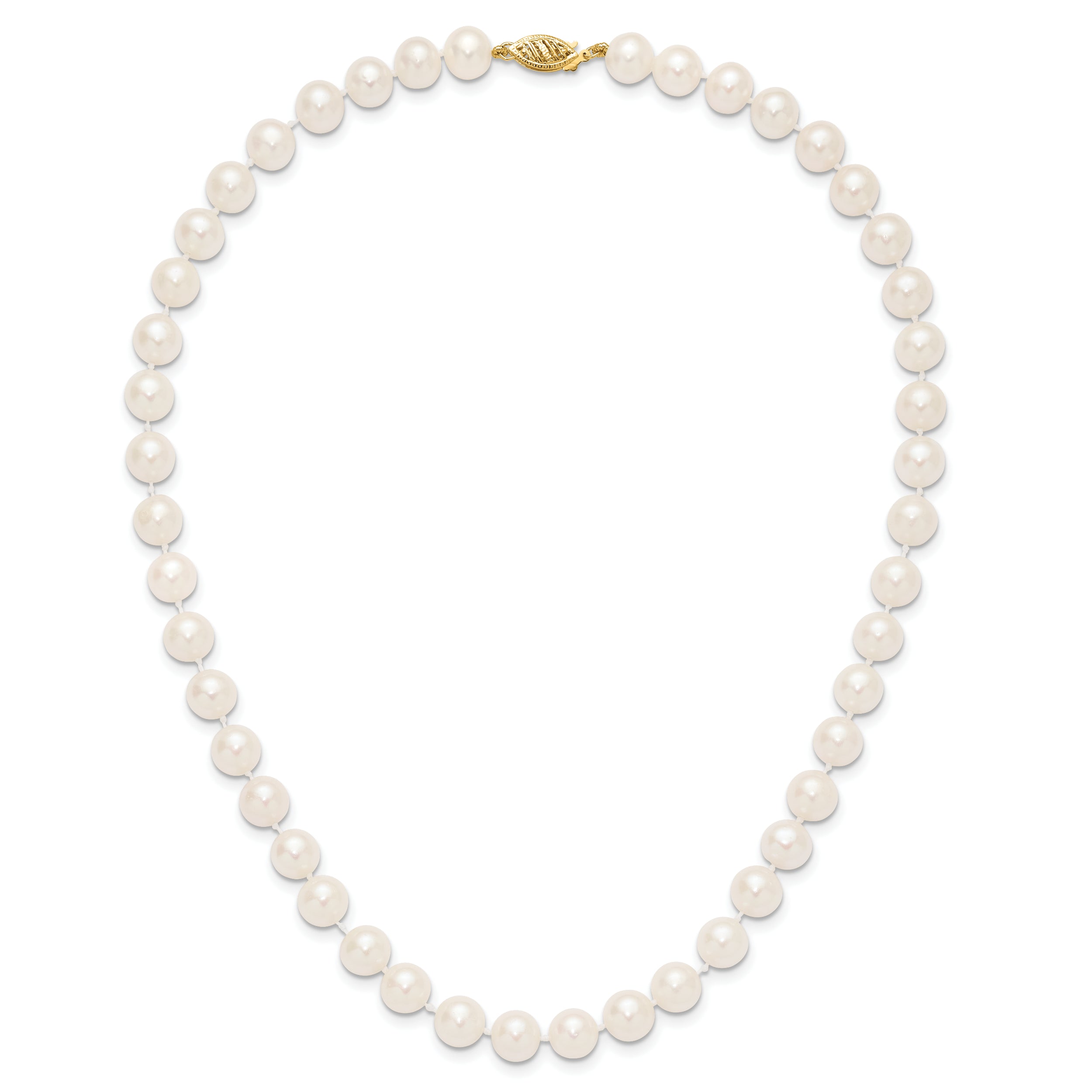 10K Yellow Gold 8-9mm White Near Round Freshwater Cultured Pearl 16 Inch Necklace
