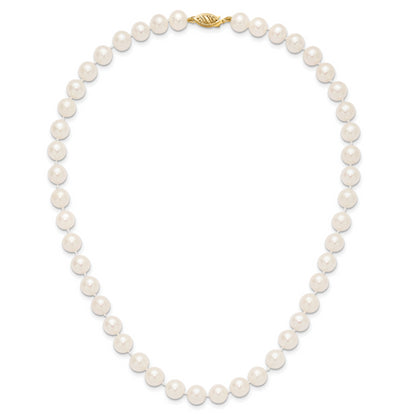 10K Yellow Gold 8-9mm White Near Round Freshwater Cultured Pearl 16 Inch Necklace