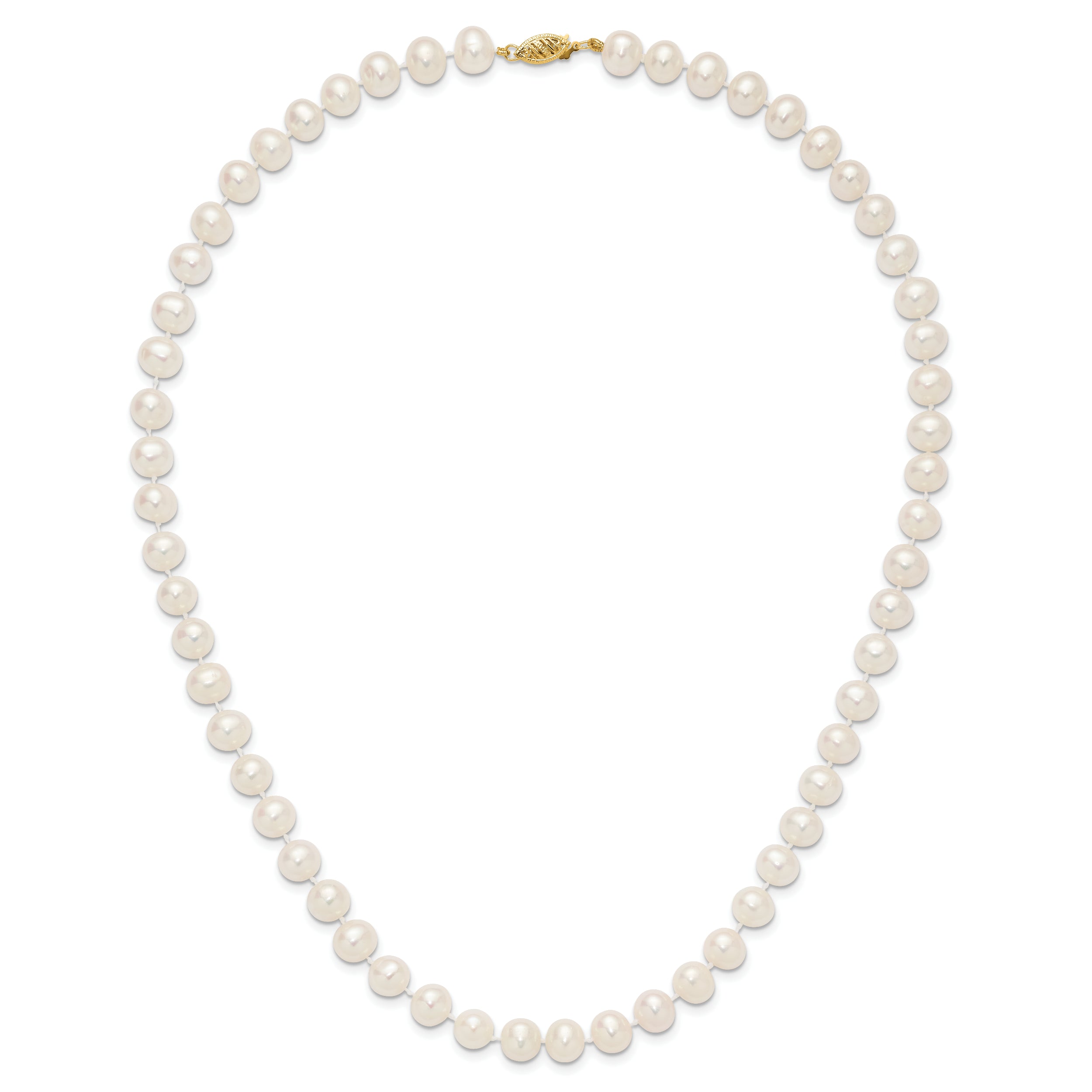 10K Yellow Gold 8-9mm White Near Round Freshwater Cultured Pearl 20 Inch Necklace
