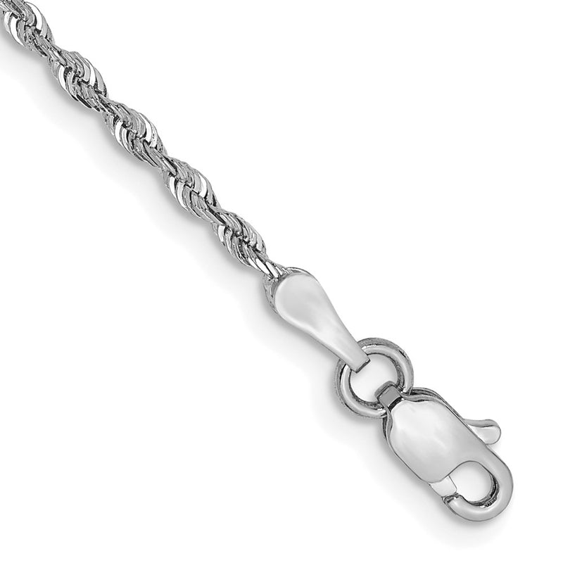 7 Inch 10K White Gold 1.85mm D/C Quadruple Rope Chain Bracelet