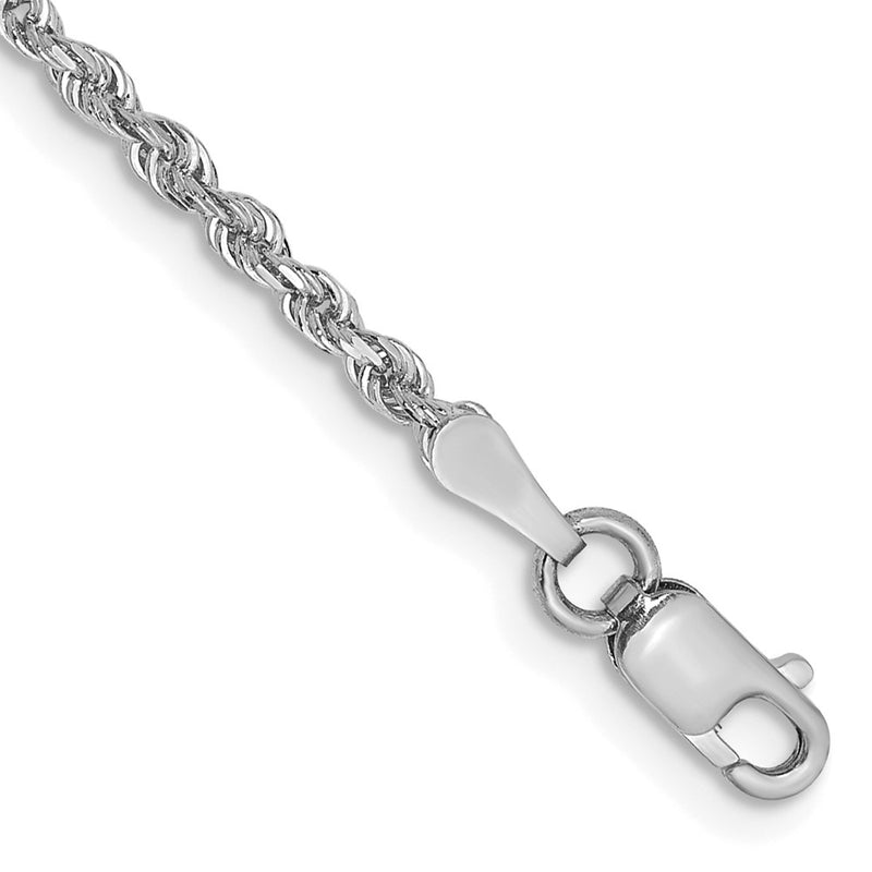 7 Inch 10K White Gold 2mm D/C Quadruple Rope Chain Bracelet