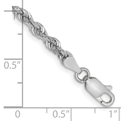 7 Inch 10K White Gold 3.35mm D/C Quadruple Rope Chain