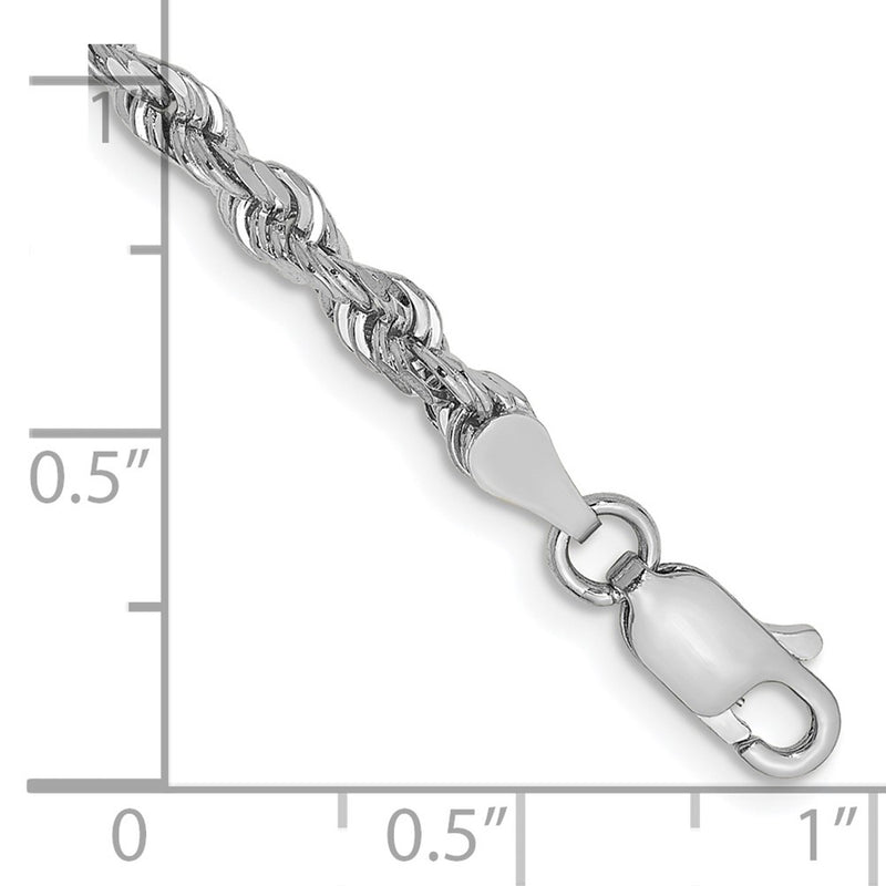 7 Inch 10K White Gold 3.35mm D/C Quadruple Rope Chain Bracelet
