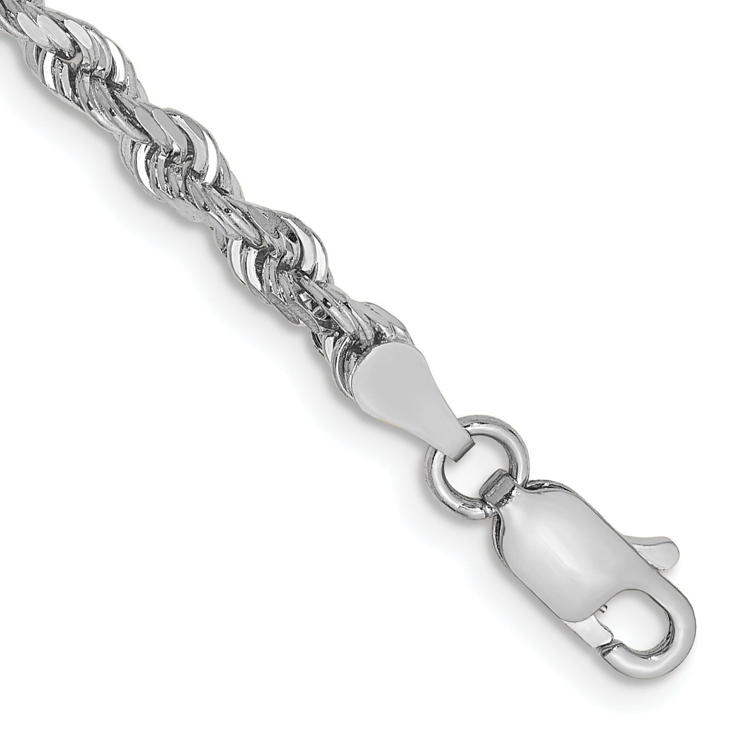7 Inch 10K White Gold 3.35mm D/C Quadruple Rope Chain