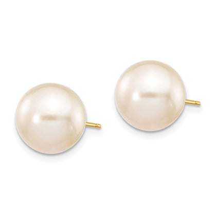 10K Yellow Gold 10-11mm White Round Freshwater Cultured Pearl Stud Post Earrings