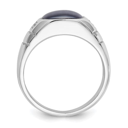 14K White Gold Real Diamond and Grey Cat's Eye Ring