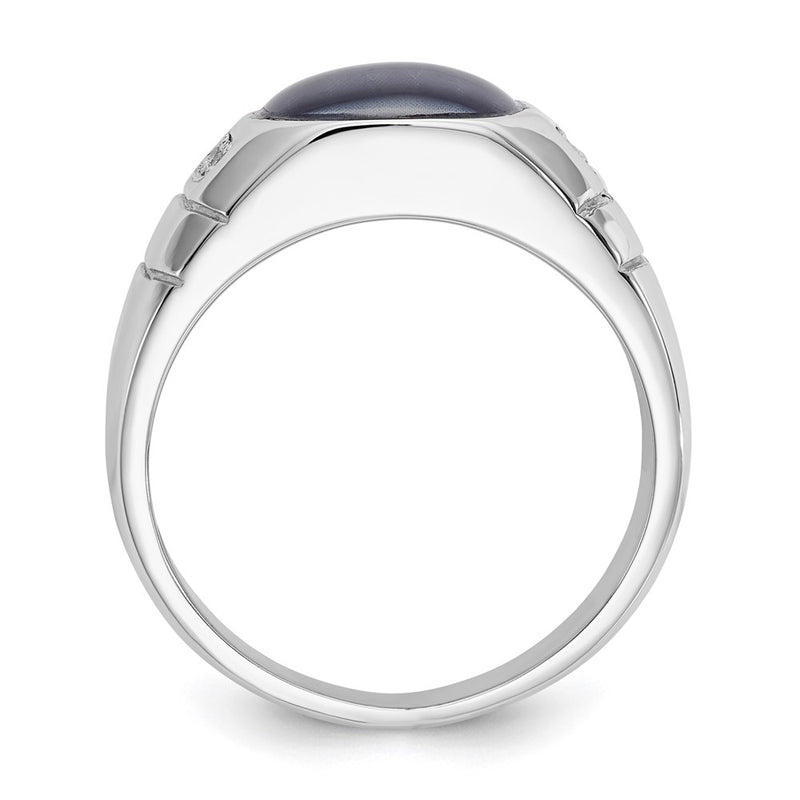 14K White Gold Real Diamond and Grey Cat's Eye Ring