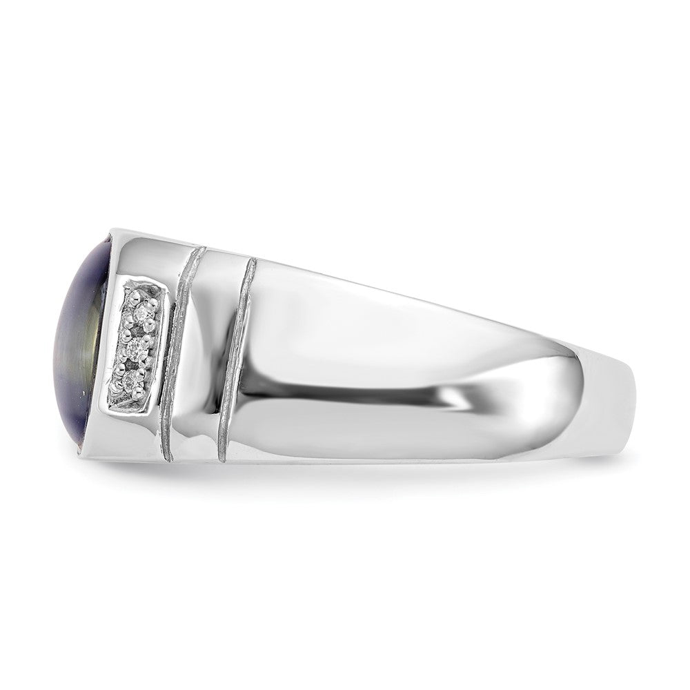 14K White Gold Real Diamond and Grey Cat's Eye Ring