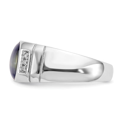 14K White Gold Real Diamond and Grey Cat's Eye Ring