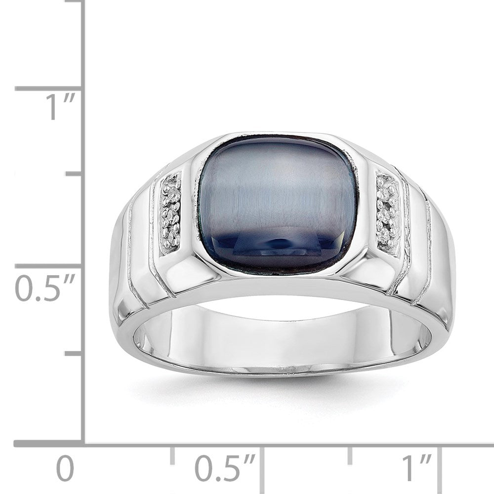 14K White Gold Real Diamond and Grey Cat's Eye Ring