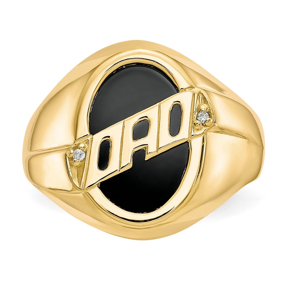10K Yellow Gold Men's Real Diamond and Black Onyx DAD Ring (Light Weight Option)