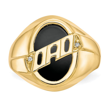10K Yellow Gold Men's Real Diamond and Black Onyx DAD Ring (Light Weight Option)
