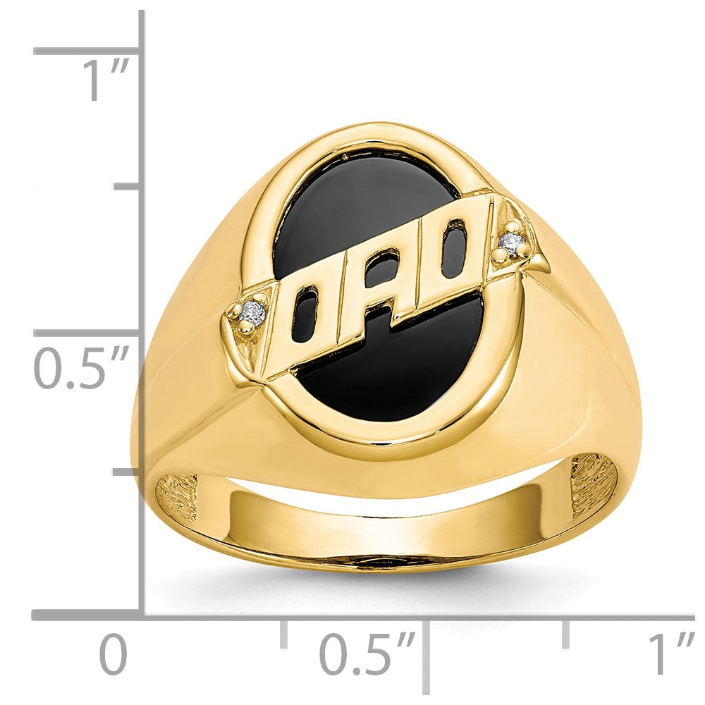 10K Yellow Gold Men's Real Diamond and Black Onyx DAD Ring (Light Weight Option)