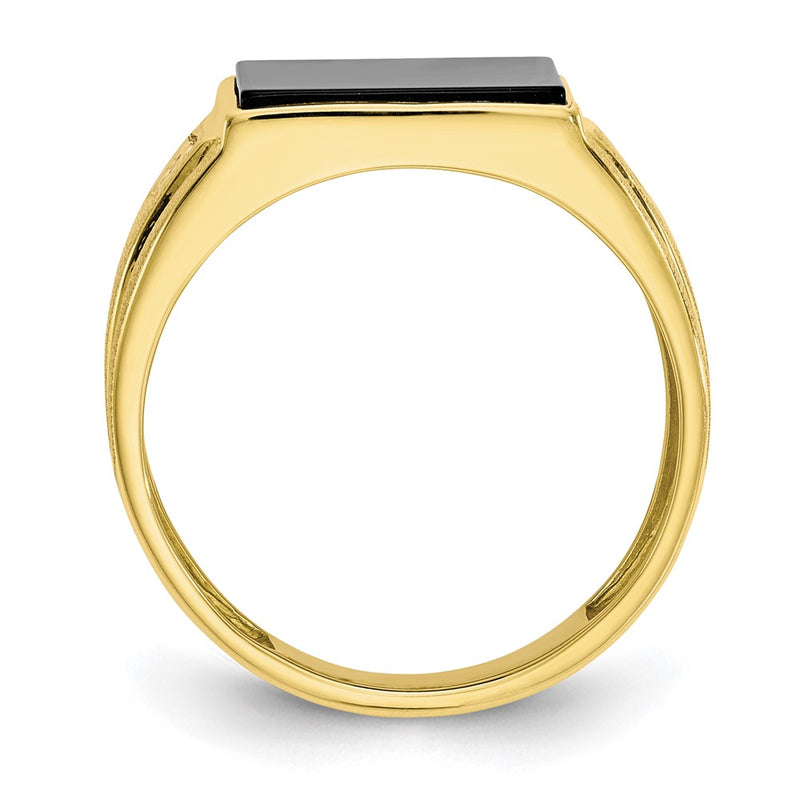 10K Yellow Gold Men's Real Diamond and Black Onyx Signet Ring