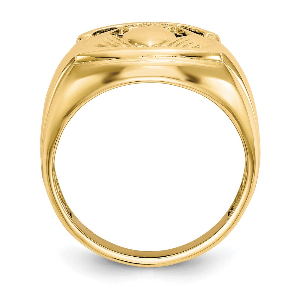 14K Yellow Gold Men's Diamond and Black Onyx Claddagh Ring