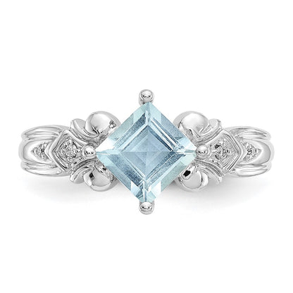 14K White Gold Aquamarine And Diamond Ring