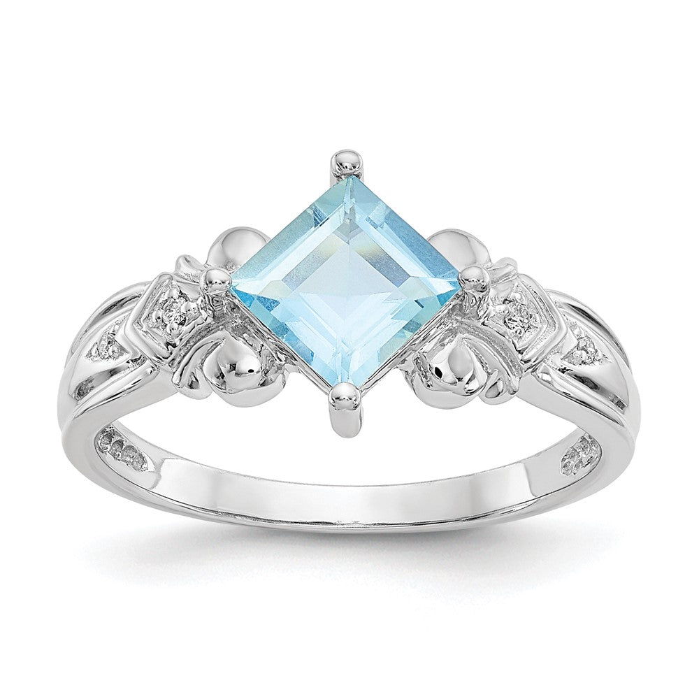 14K White Gold Aquamarine And Diamond Ring