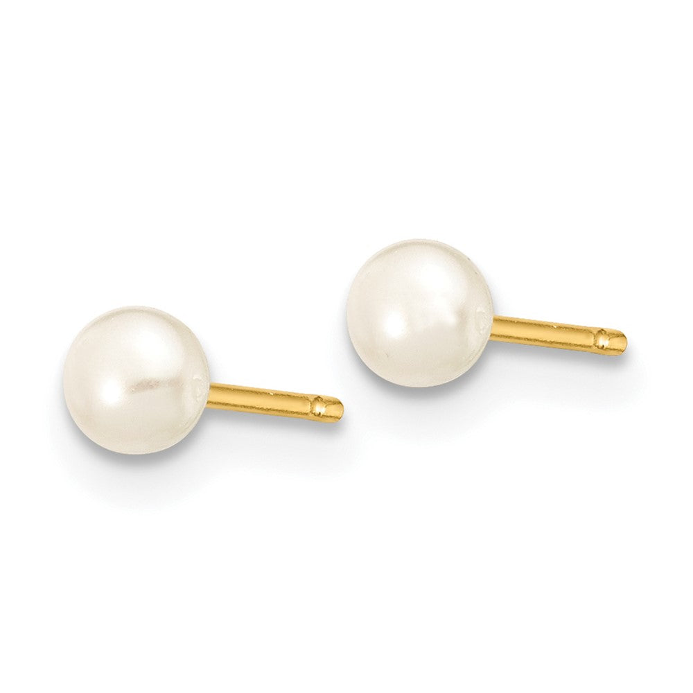 10K Yellow Gold 3-4mm White Button Freshwater Cultured Pearl Stud Post Earrings