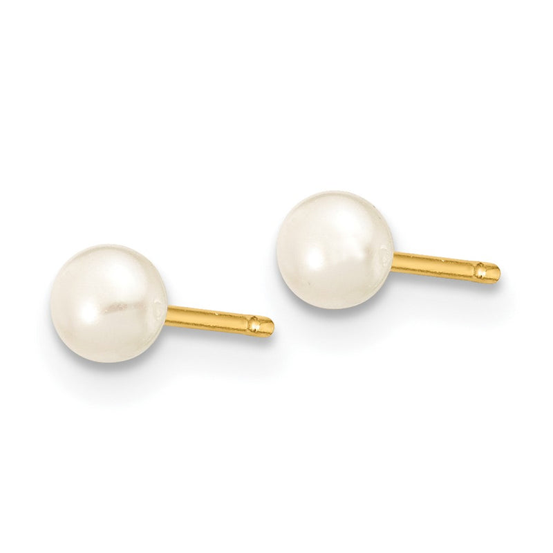 10K Yellow Gold 3-4mm White Button Freshwater Cultured Pearl Stud Post Earrings