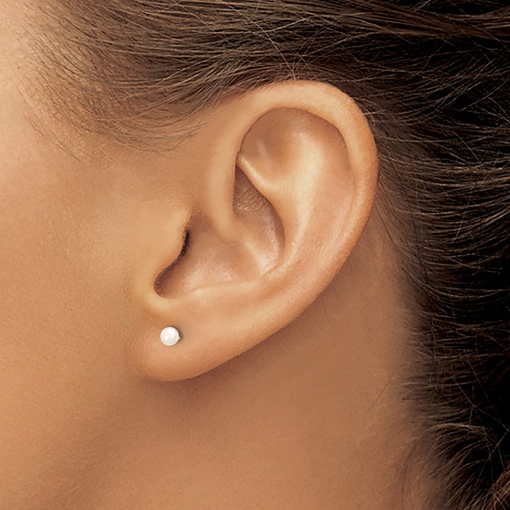 10K Yellow Gold 3-4mm White Button Freshwater Cultured Pearl Stud Post Earrings