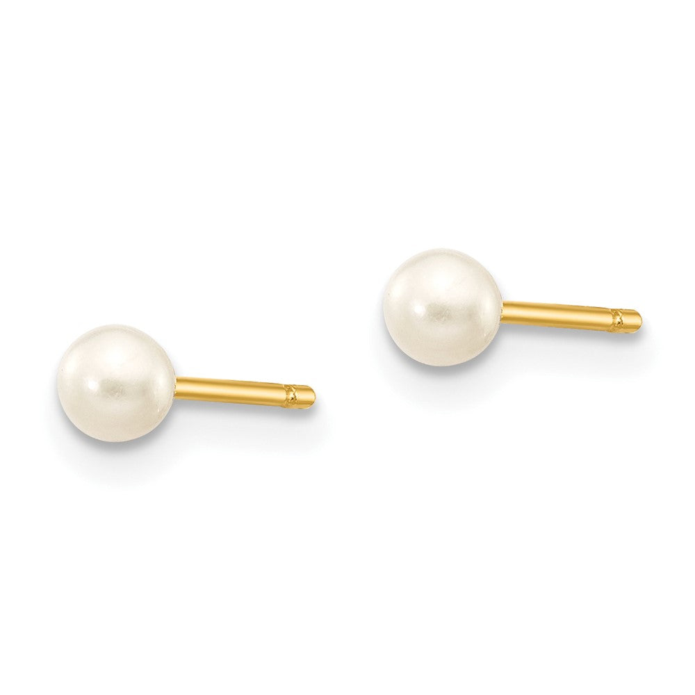 10K Yellow Gold 3-4mm White Round Freshwater Cultured Pearl Stud Post Earrings