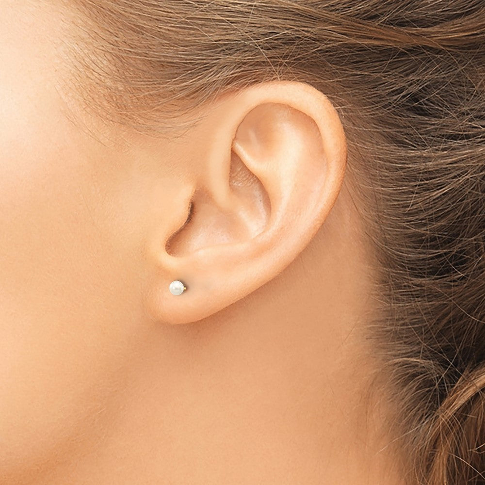 10K Yellow Gold 3-4mm White Round Freshwater Cultured Pearl Stud Post Earrings