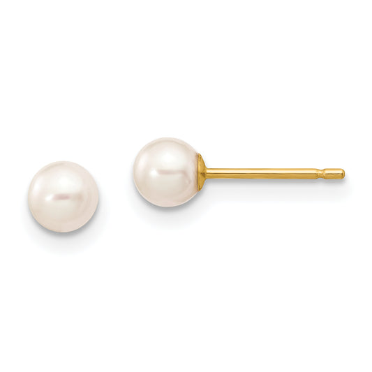10K Yellow Gold 4-5mm White Round Freshwater Cultured Pearl Stud Post Earrings
