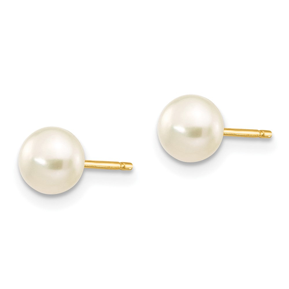 10K Yellow Gold 5-6mm White Button Freshwater Cultured Pearl Stud Post Earrings