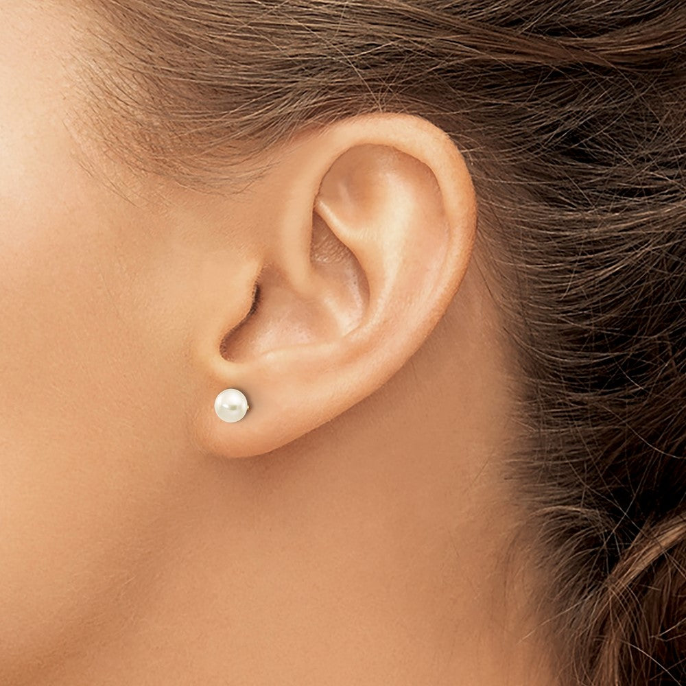 10K Yellow Gold 5-6mm White Button Freshwater Cultured Pearl Stud Post Earrings