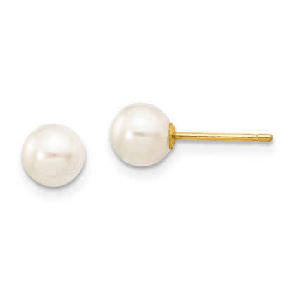 10K Yellow Gold 5-6mm White Round Freshwater Cultured Pearl Stud Post Earrings
