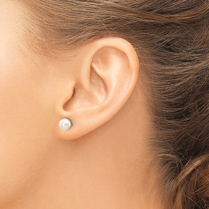 10K Yellow Gold 6-7mm White Button Freshwater Cultured Pearl Stud Post Earrings