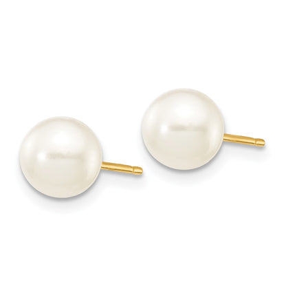 10K Yellow Gold 6-7mm White Round Freshwater Cultured Pearl Stud Post Earrings