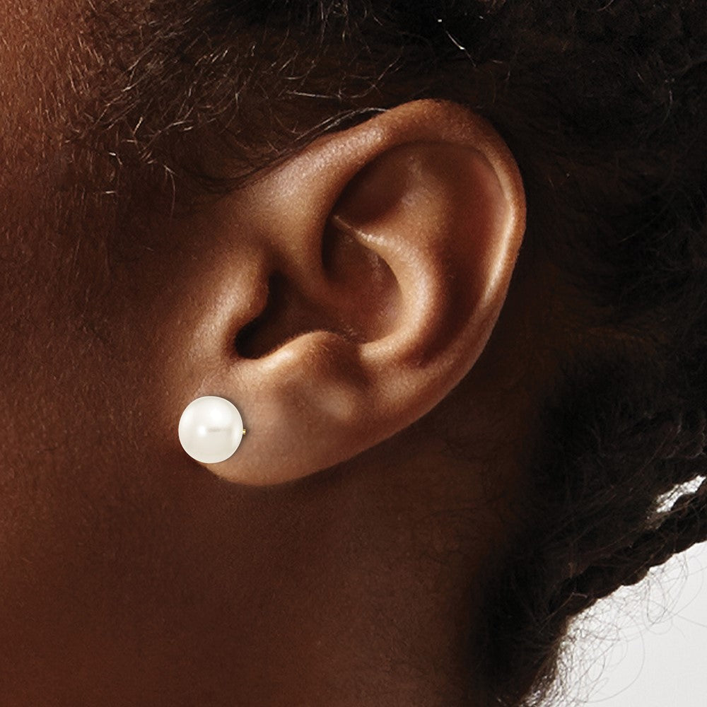 10K Yellow Gold 7-8mm White Button Freshwater Cultured Pearl Stud Post Earrings