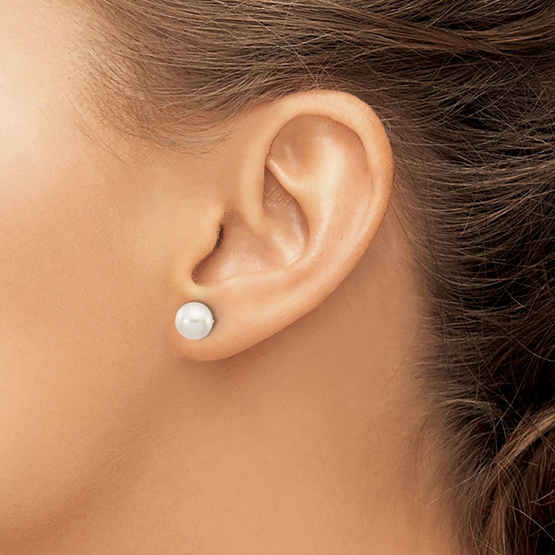10K Yellow Gold 7-8mm White Round Freshwater Cultured Pearl Stud Post Earrings
